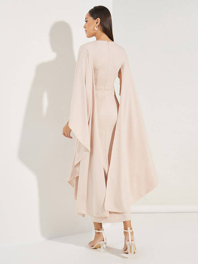 Rachel - Hellrosa Midi-Kleid mit V-Ausschnitt und Chiffon-Ärmel