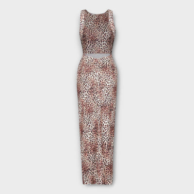 Della - Maxikleid mit Leopardenmuster und Rückenfreischnitt