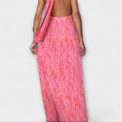 Seraphina - Schickes Halter Neck V-Ausschnitt Plissiertes Maxikleid