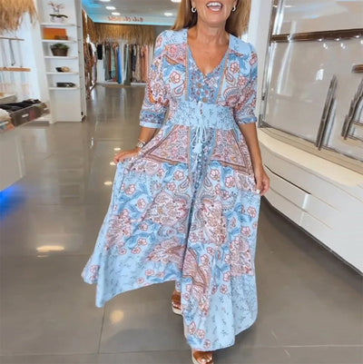 Veyla™ – Urlaubs-Kleid mit V-Ausschnitt und 3/4-Ärmeln