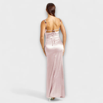 Eira - Verziertes Satin-Kleid mit Trägerschnürung im Rücken