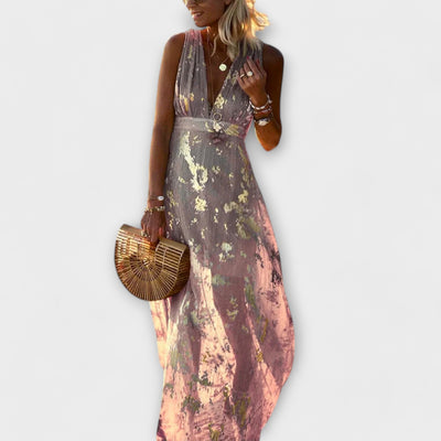 Fließendes Kleid mit V-Ausschnitt und Pailletten-Details