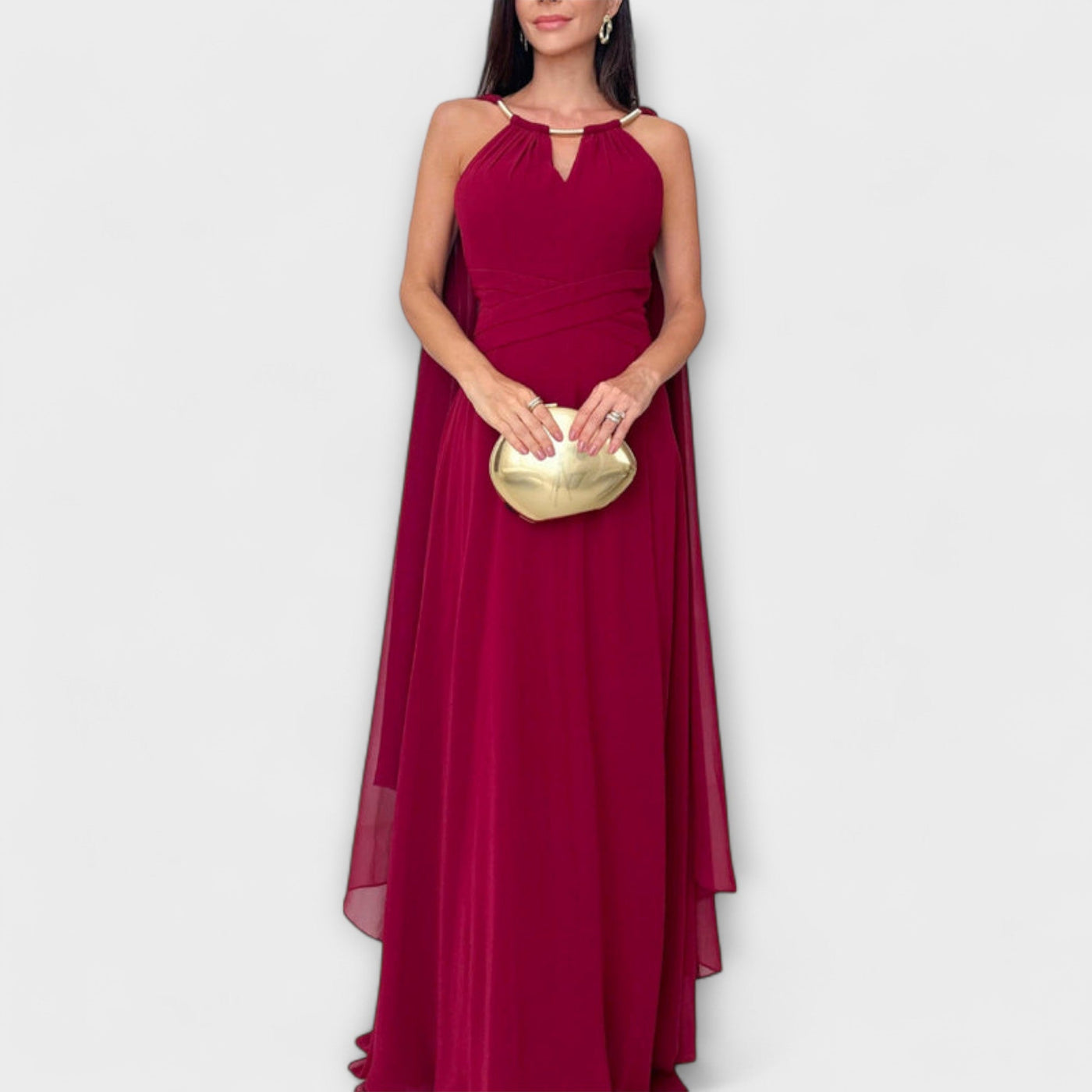 Mabel - Elegantes Maxikleid mit Cape-Ärmeln und hohem Schlitz