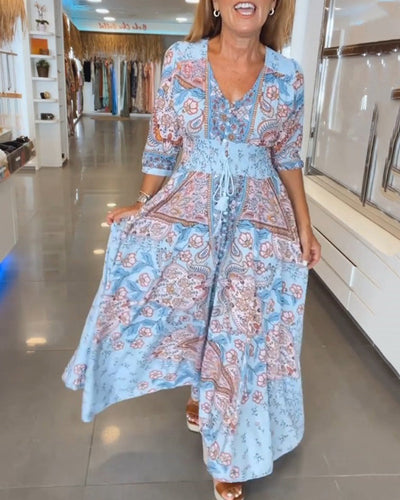 Veyla™ – Urlaubs-Kleid mit V-Ausschnitt und 3/4-Ärmeln