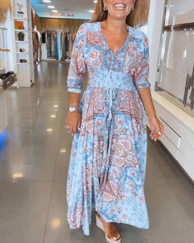 Veyla™ – Urlaubs-Kleid mit V-Ausschnitt und 3/4-Ärmeln