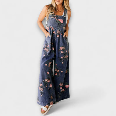Bethany - Blumenmuster Weite Denim Latzhose