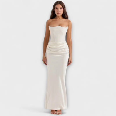 Schulterfreies Satin-Maxikleid mit Drapierung