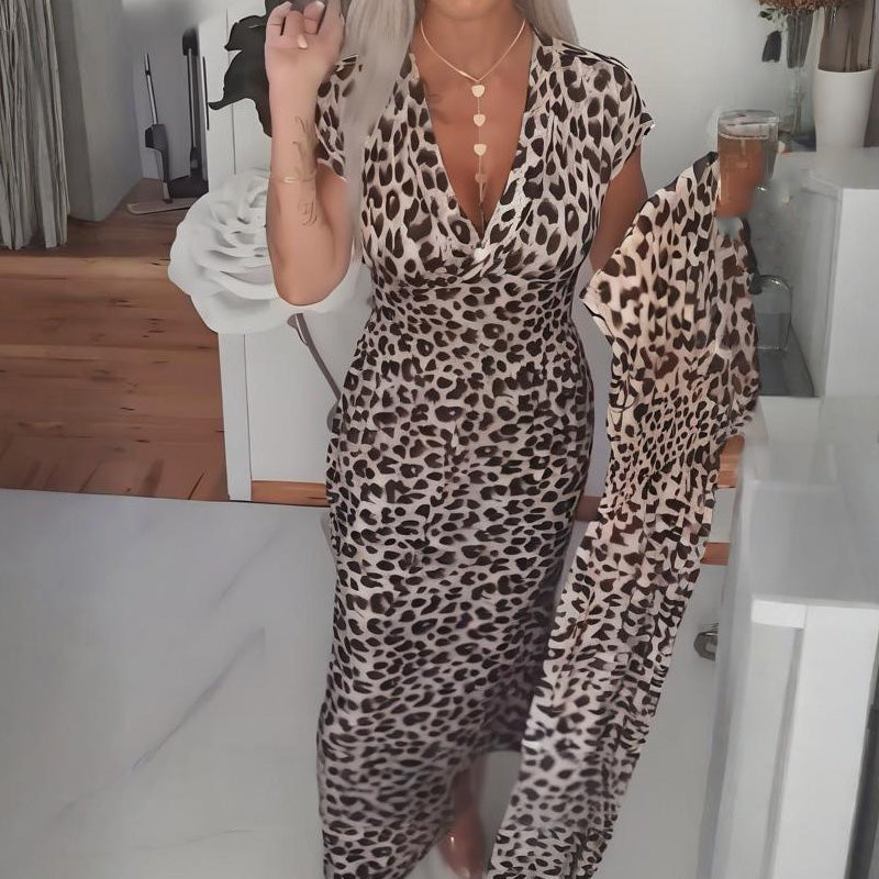 VivaLeo™ Damenkleid mit V-Ausschnitt & Leopardenmuster